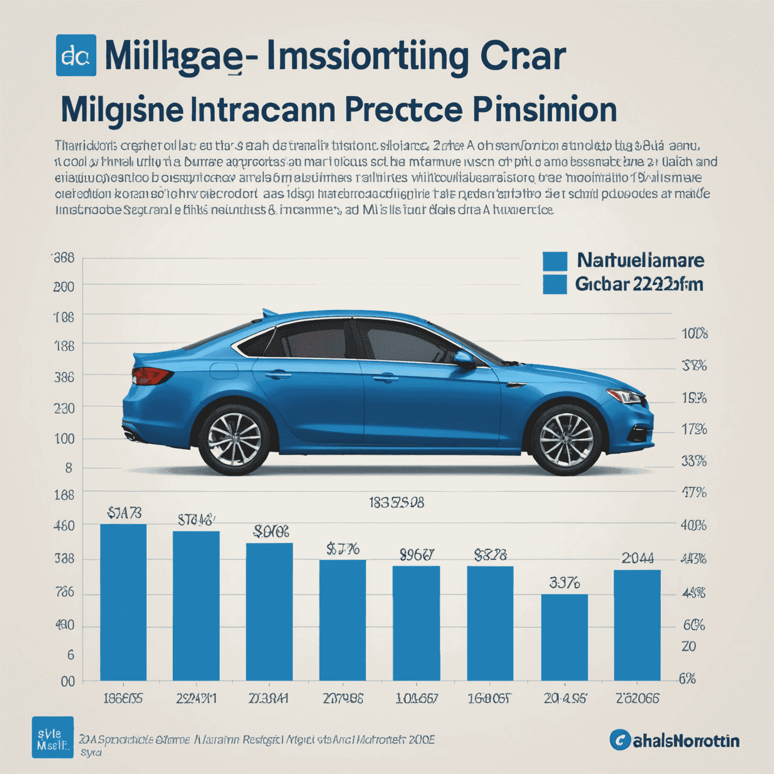 Een grafiek die de relatie toont tussen kilometerstand, waardevermindering van de auto, en stijgende verzekeringspremies